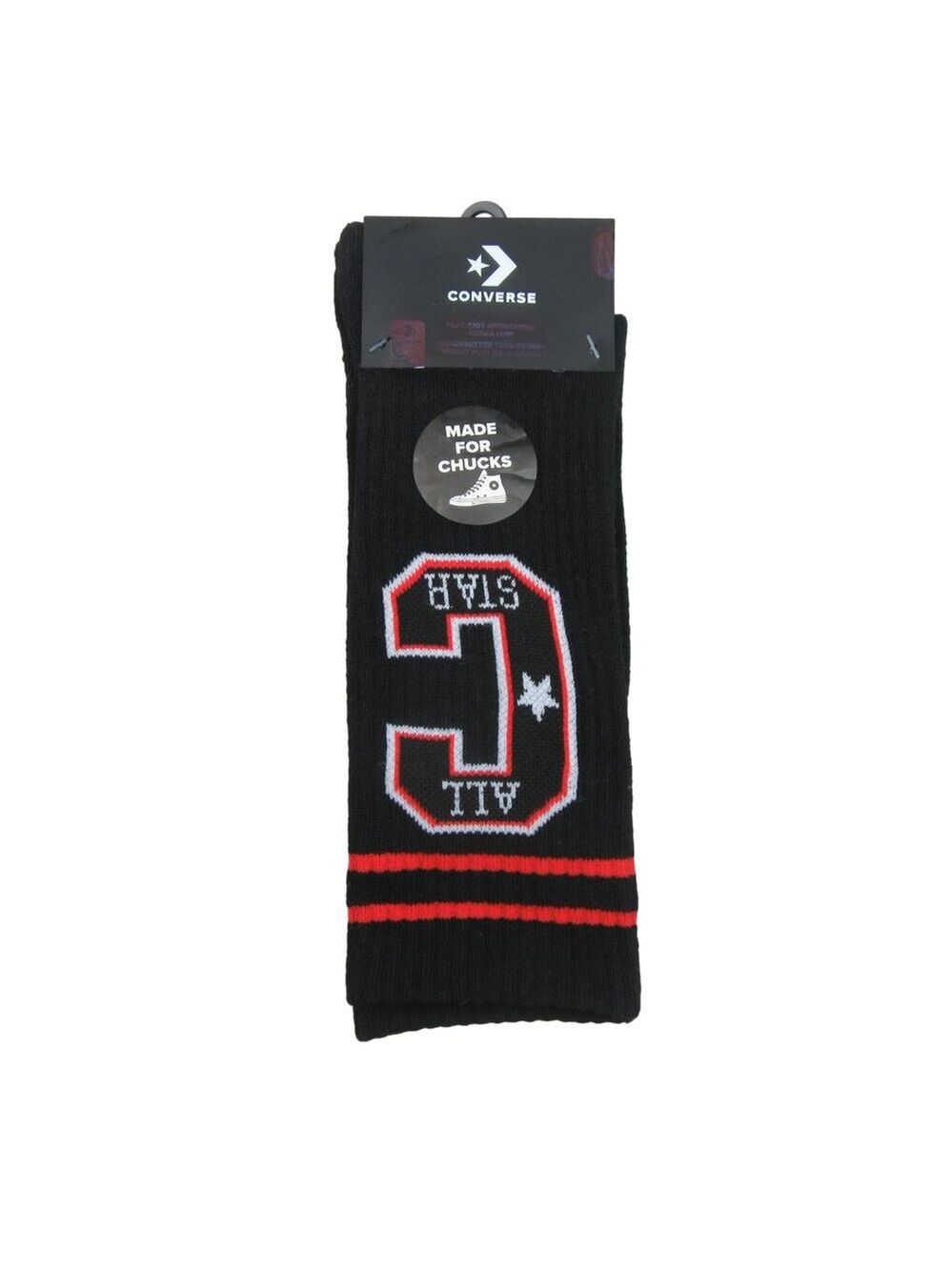 Converse All Star Chucks Varsity Crew Socks Size Large Black Red NEW